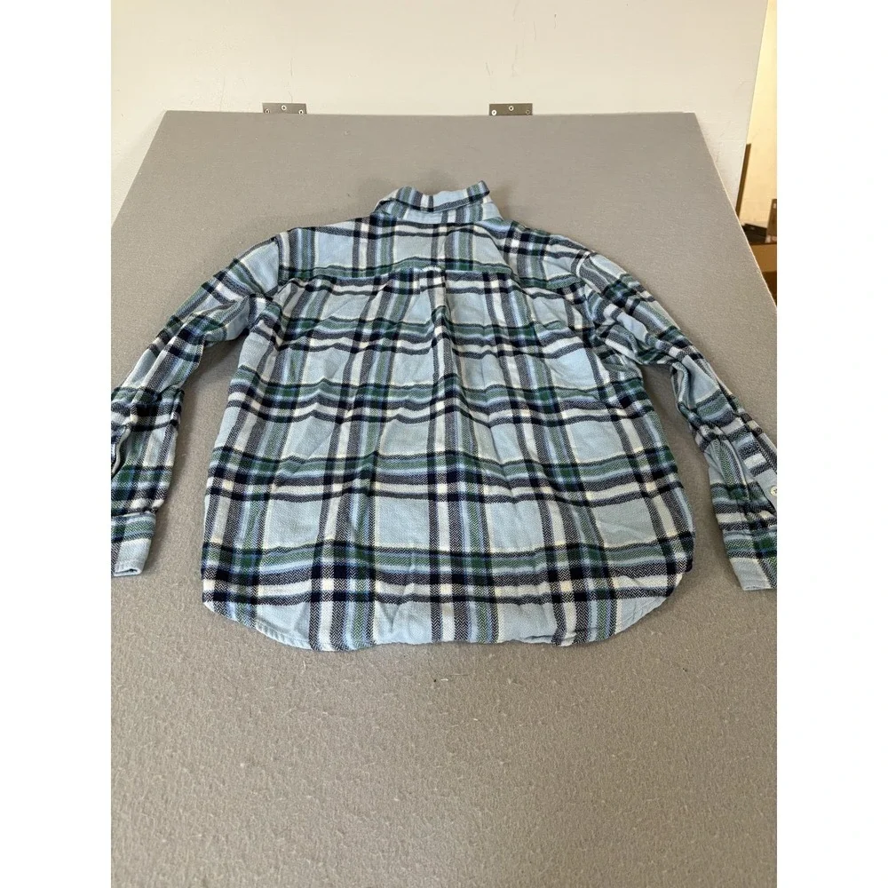 Vineyard Vines Shirt Boys Size 6 Blue Green Plaid Button Down Cotton Long Sleeve